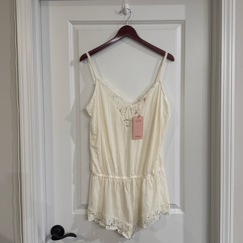 Eberjey Naya Lace Romper PJ Pajamas in Ivory - Picture 2 of 8